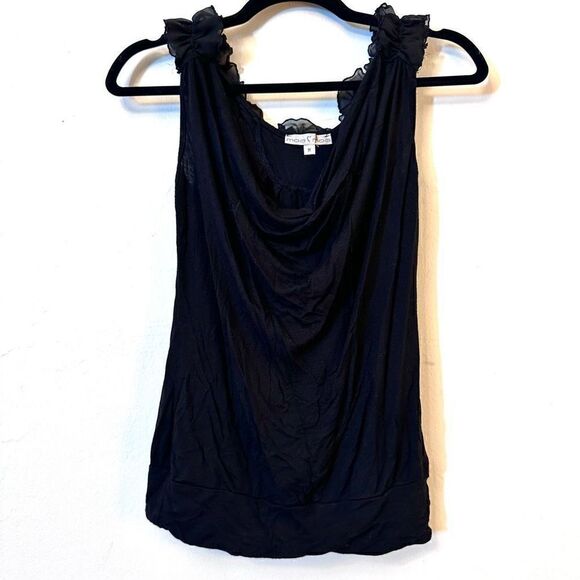 Moa Moa Applique Sheer Flower Rayon Blend Ruffle Top Black Size Medium - Picture 3 of 5